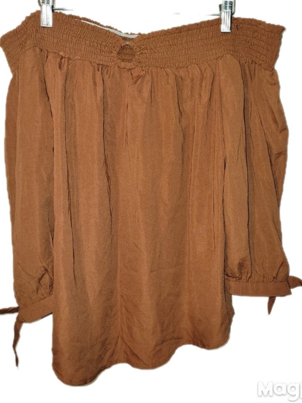 Rue21 Rust Brown Off Shoulder 3/4 Sleeve Pullover Bow Accents XL Blouse NWT